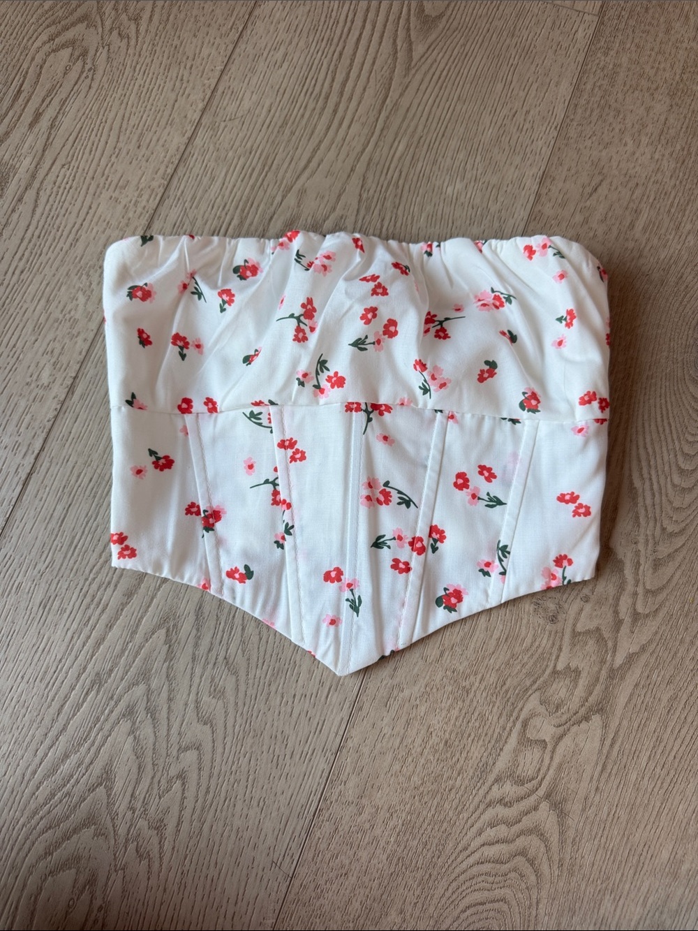 Princess Polly White Strapless Floral Corset Top with Red Flowers
